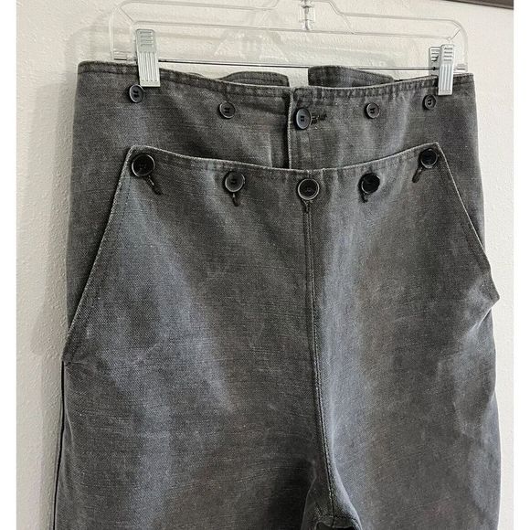 CARON CALLAHAN Grey Wide Leg Ankle Pants Crop Capri Buttons Sz Small Canvas - Picture 2 of 7